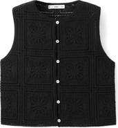 MANGO Sleeveless Crochet Button-Up Top