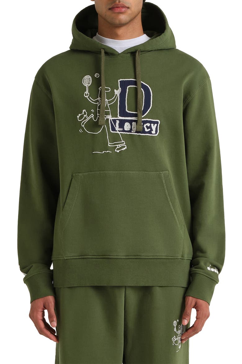 Legacy Embroidered Fleece Hoodie, Main, color, GREEN BOTANIC