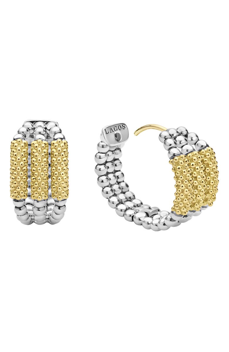 LAGOS Caviar Bar Huggie Hoop Earrings, Alternate, color, Silver/ Gold