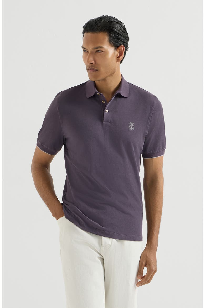 Cotton piqué polo shirt with logo, Main, color, Purple