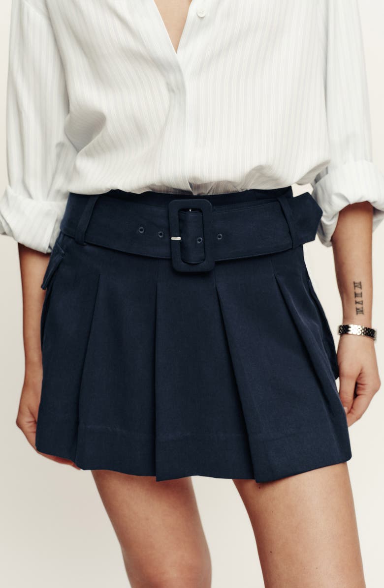 Reformation Brinley Belted Pleated Cargo Skirt, Alternate, color, Midnight