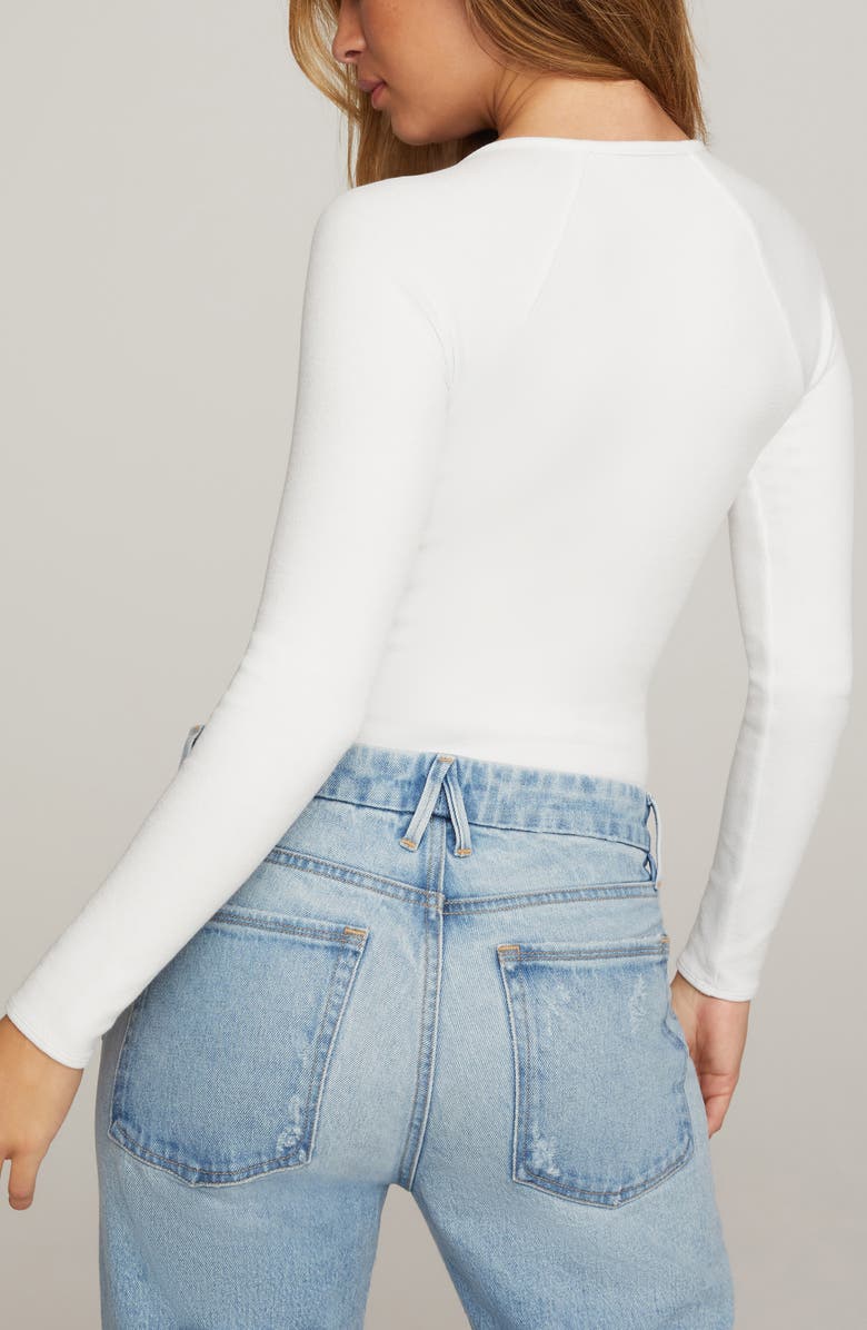 Good American Good Body Snap Henley Bodysuit, Alternate, color, White001