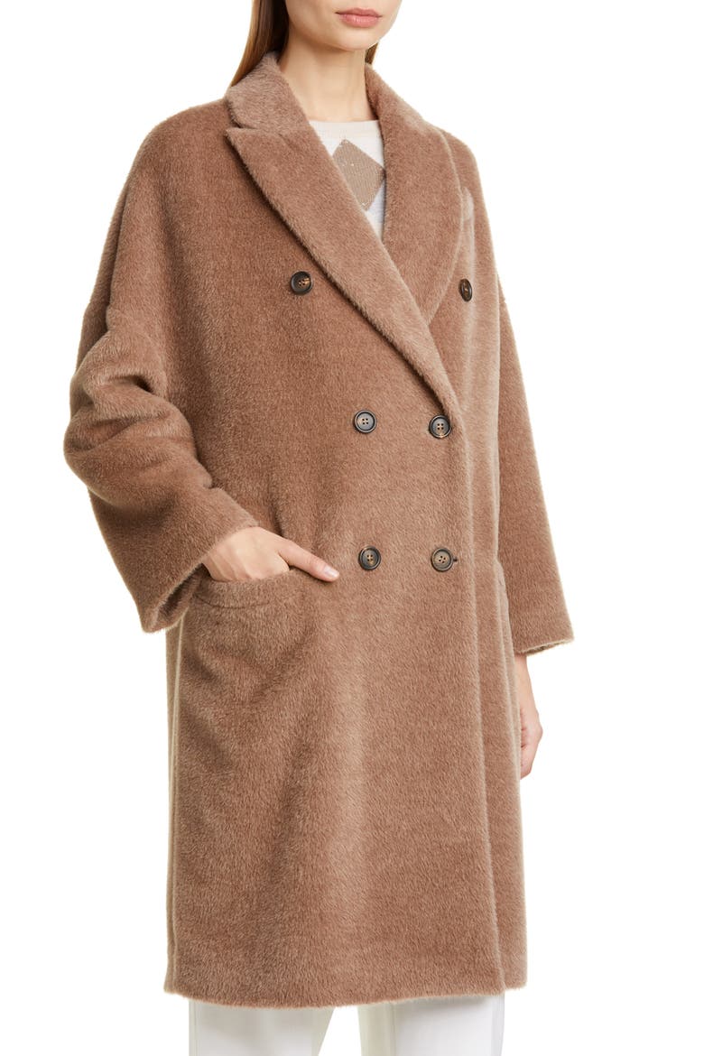 Double Breasted Alpaca Blend Coat, Alternate, color, CARIBOU