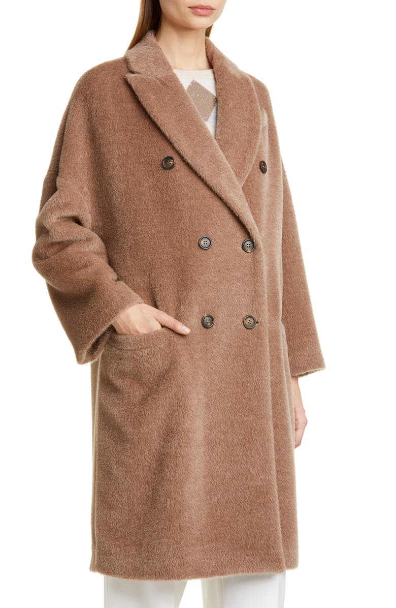 Brunello Cucinelli Double Breasted Alpaca Blend Coat, Alternate, color, 
