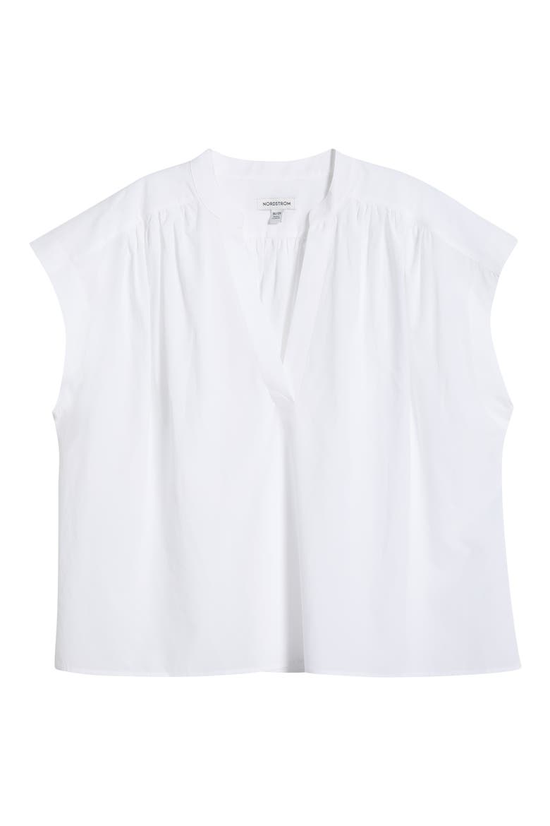 Shirred Cap Sleeve Top, Alternate, color, WHITE