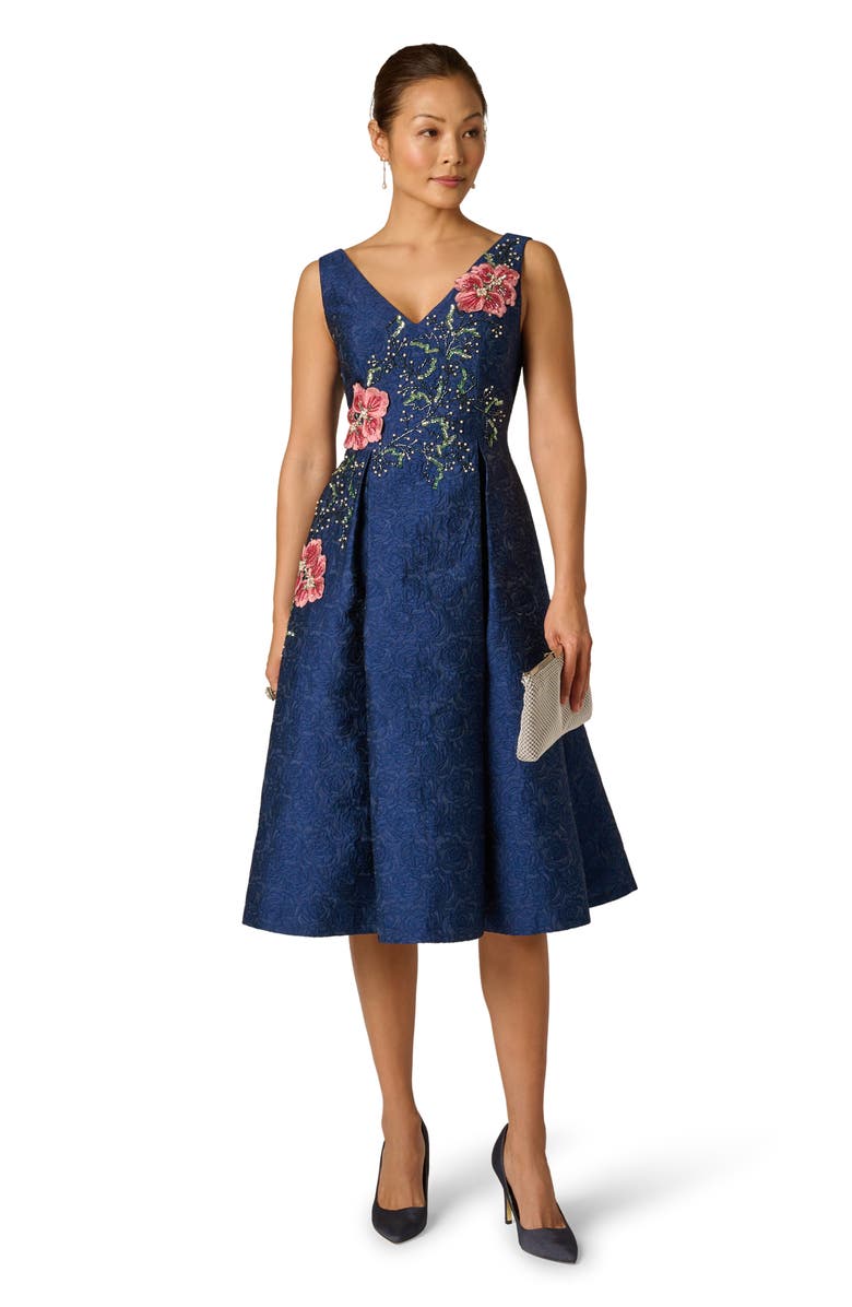 Adrianna Papell Beaded Jacquard Fit & Flare Cocktail Dress, Alternate, color, 