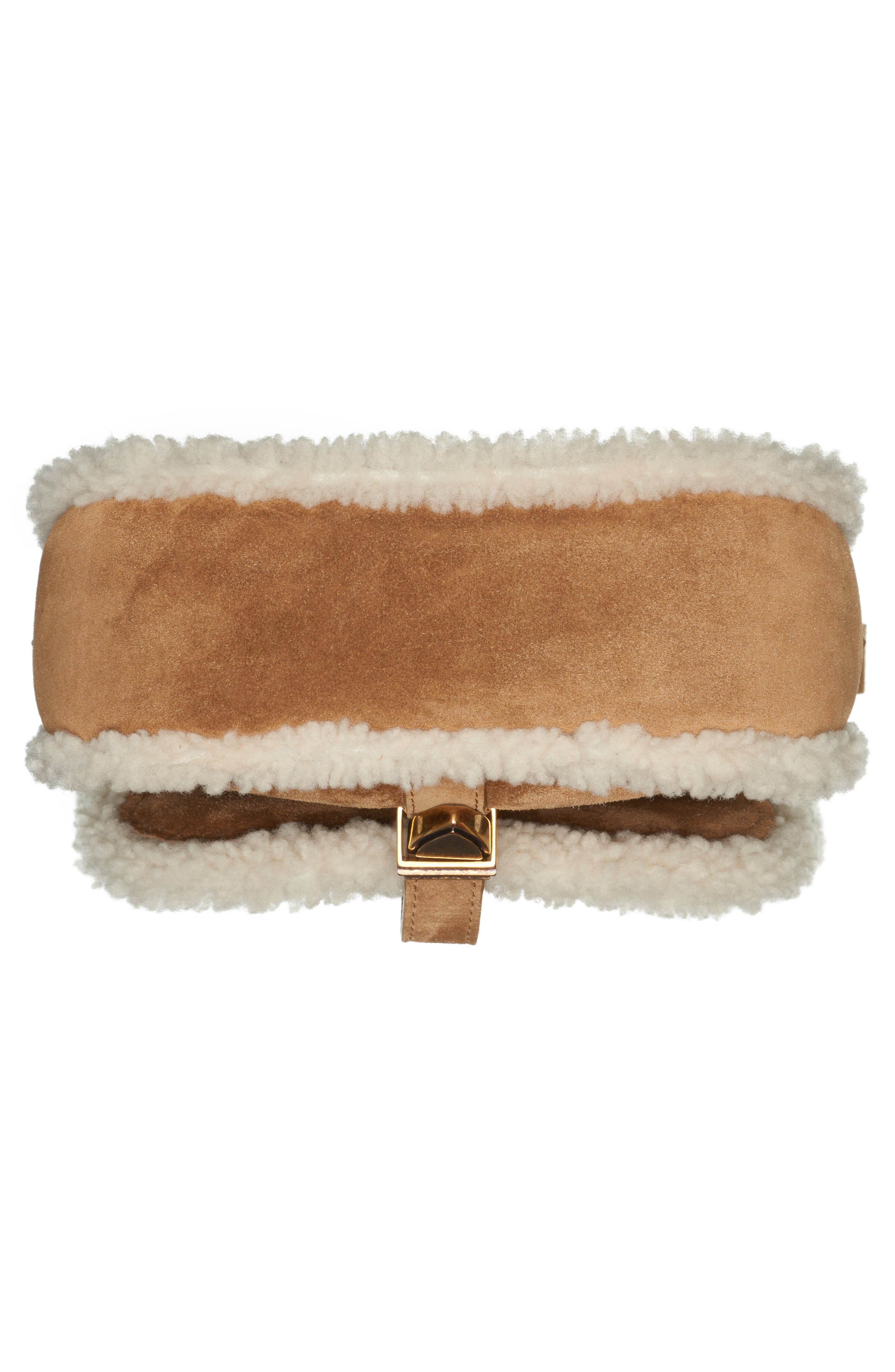 Golden Goose Small Rodeo Genuine Shearling Trim Suede Saddle Bag, Alternate, color, 