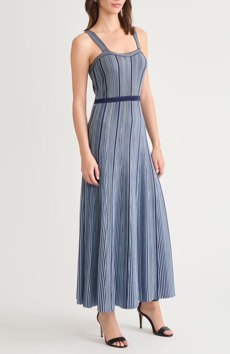 Misook x Lani Lynn Stripe Knit Dress, Alternate, color, Moonlit Navy/ Blue Frost