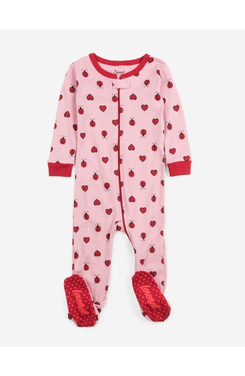 Leveret Kids Cotton Footed Printed Pajamas, Animal, Holiday & Fun Prints, Main, color, Ladybug W/Heart