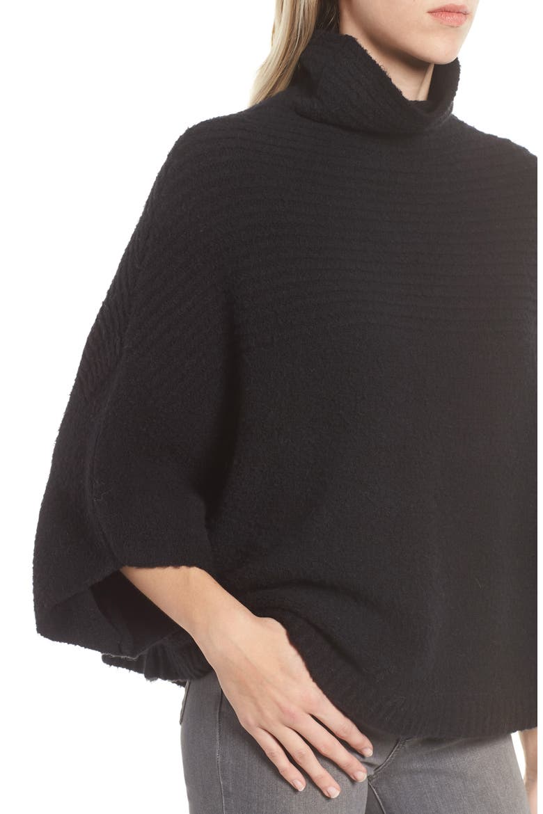 Rib Knit Turtleneck Poncho, Alternate, color, BLACK