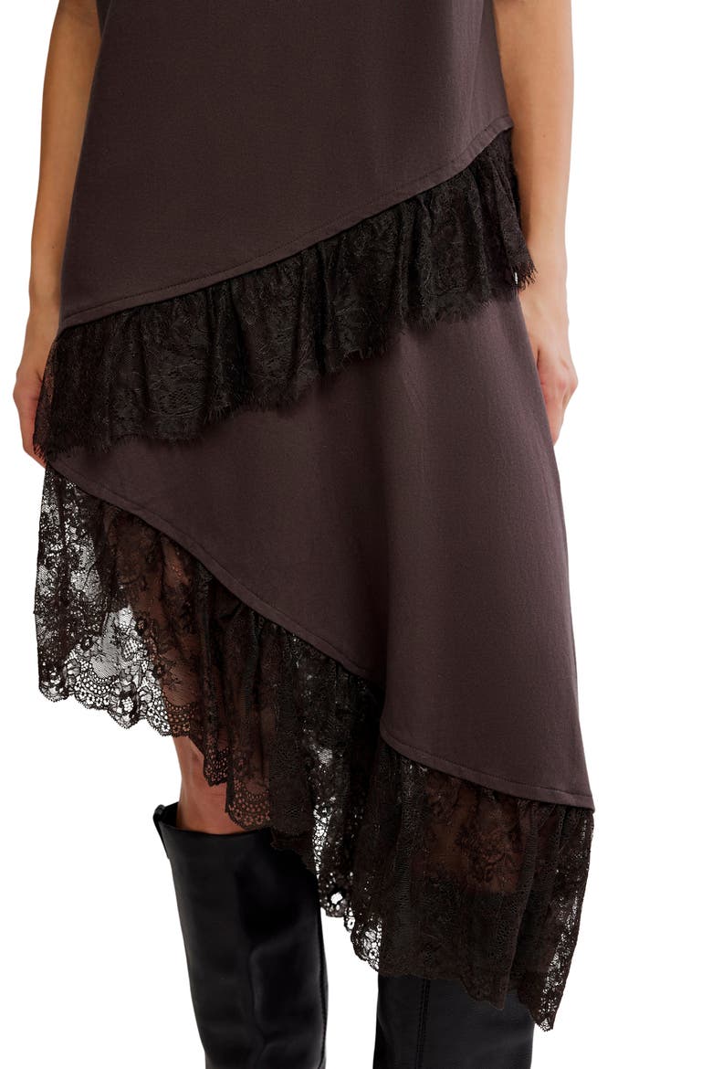Frosted Lace Layered T-Shirt Dress, Alternate, color, DEEP FUDGE