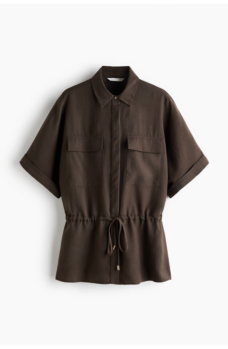 H&M Drawstring-detail Twill Top, Alternate, color, Dark Brown