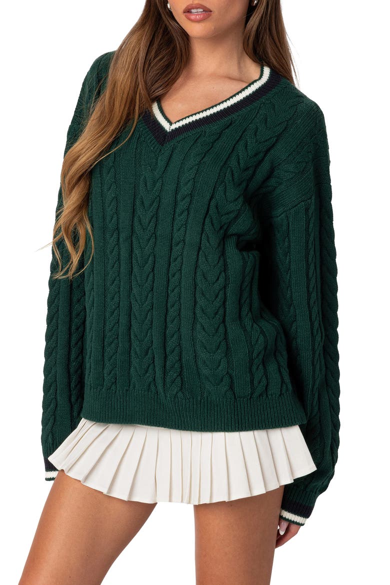 Amoret Oversize Cable Sweater, Main, color, GREEN