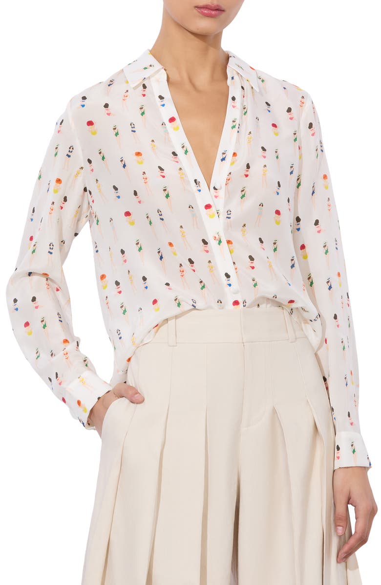 Alice + Olivia Eloise Sunbather Print Silk Button-Up Shirt, Main, color, 