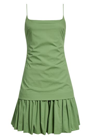Staud Ari Gathered Cotton-blend Poplin Mini Dress In Green