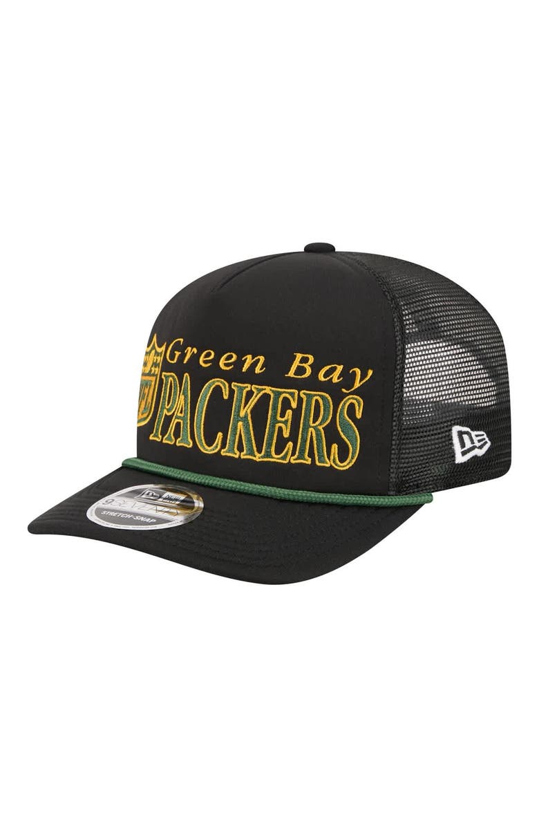 New Era Men's New Era Black Green Bay Packers Throwback Foam 19TWENTY Adjustable Hat, Alternate, color, Black