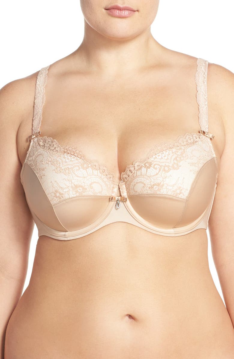 Curvy Couture Tulip Lace Balconette Bra, Main, color, Bombshell Nude