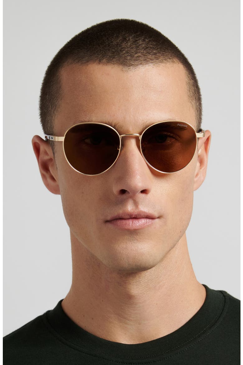 53mm Polarized Round Sunglasses, Alternate, color, MATTE GOLD/ BRONZE