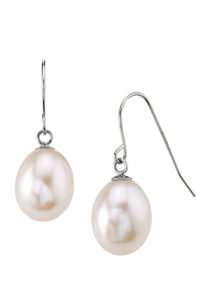 14K Gold Drop - Shape Freshwater Pearl Iris Earrings, Main, color, White Gold