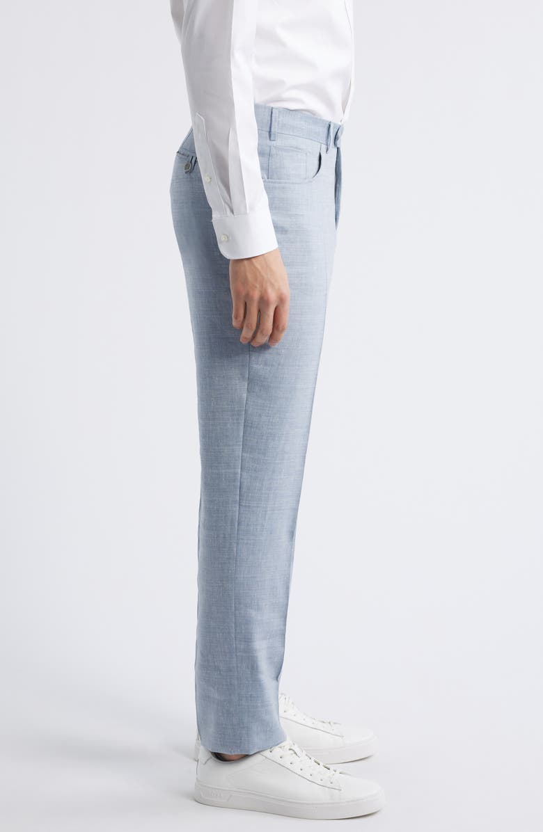 Canali Trim Fit 5-Pocket Slub Linen & Wool Dress Pants, Alternate, color, Light Blue