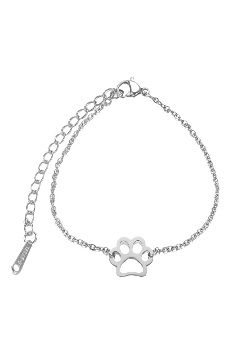 Hollywood Sensation EternalPrint Link Chain Paw Print Charm Bracelet, Main, color, Silver