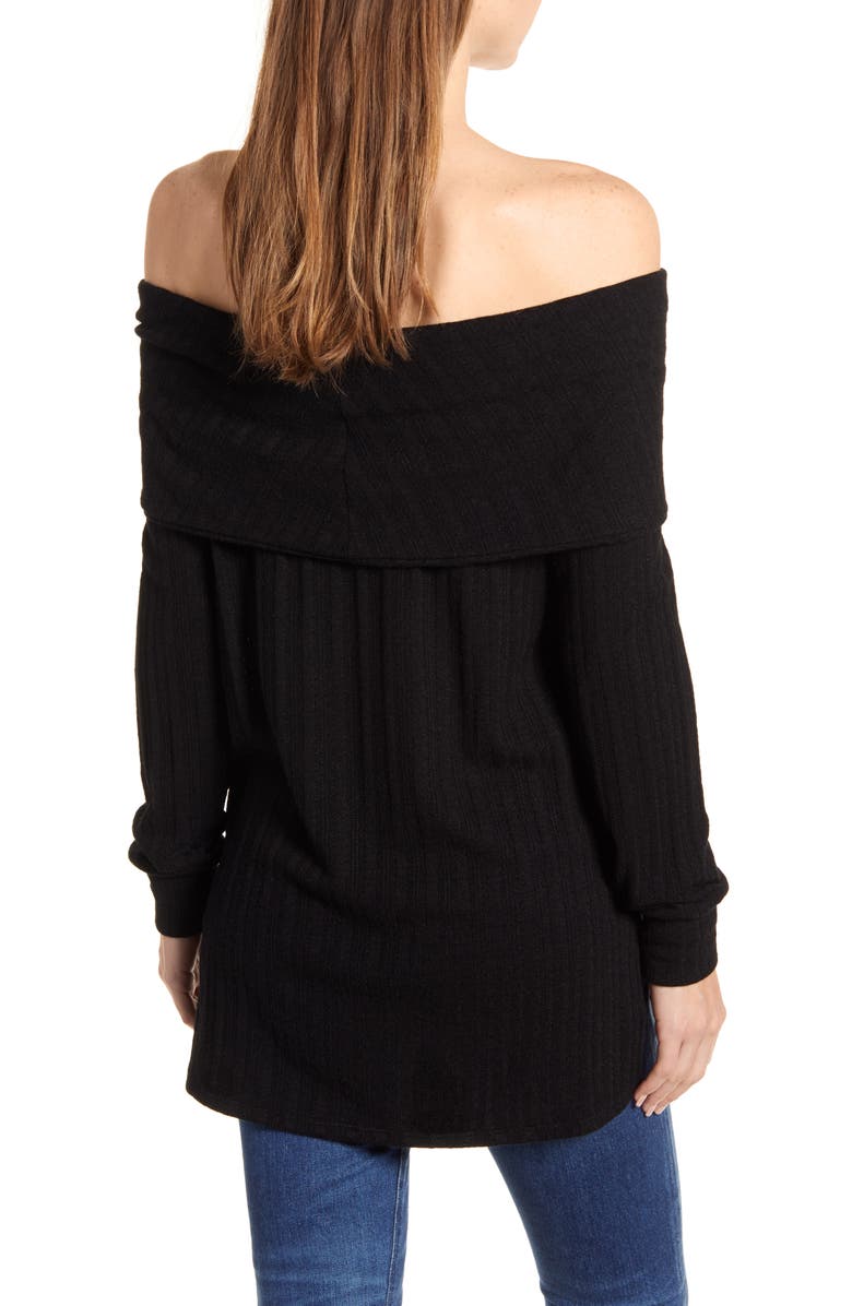 Loveappella Ribbed Pointelle Off the Shoulder Top, Alternate, color, 