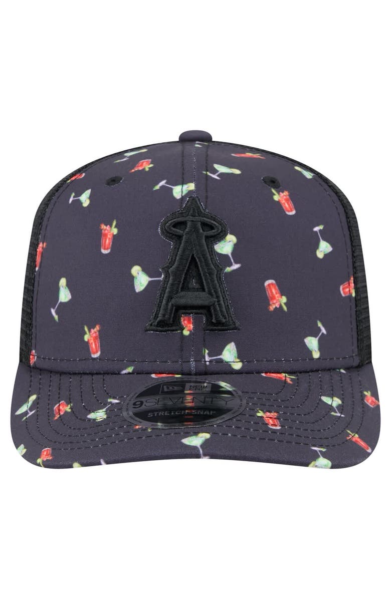 New Era Men's New Era Black Los Angeles Angels Adventure Drinks Pattern 9SEVENTY Stretch-Snap Hat, Alternate, color, Navy
