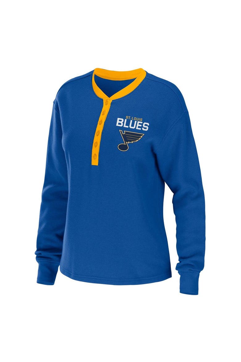 Women's WEAR by Erin Andrews Blue St. Louis Blues Waffle Henley Long Sleeve T-Shirt, Alternate, color, Blue