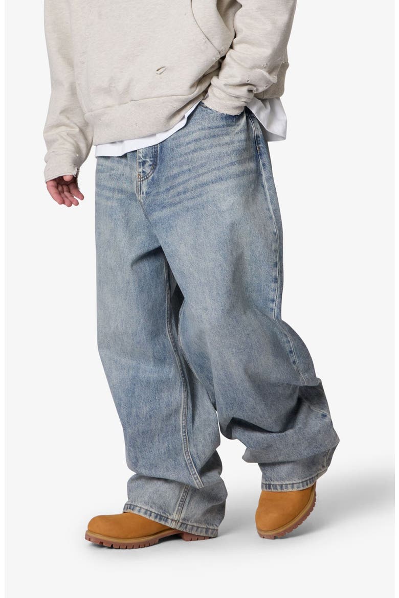 Mega Baggy Waxed Denim Jeans, Alternate, color, MEDIUM BLUE