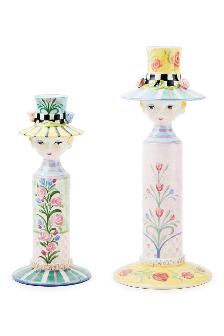 Rosy Meadow Set of 2 Lady Candleholders, Main, color, ROSY