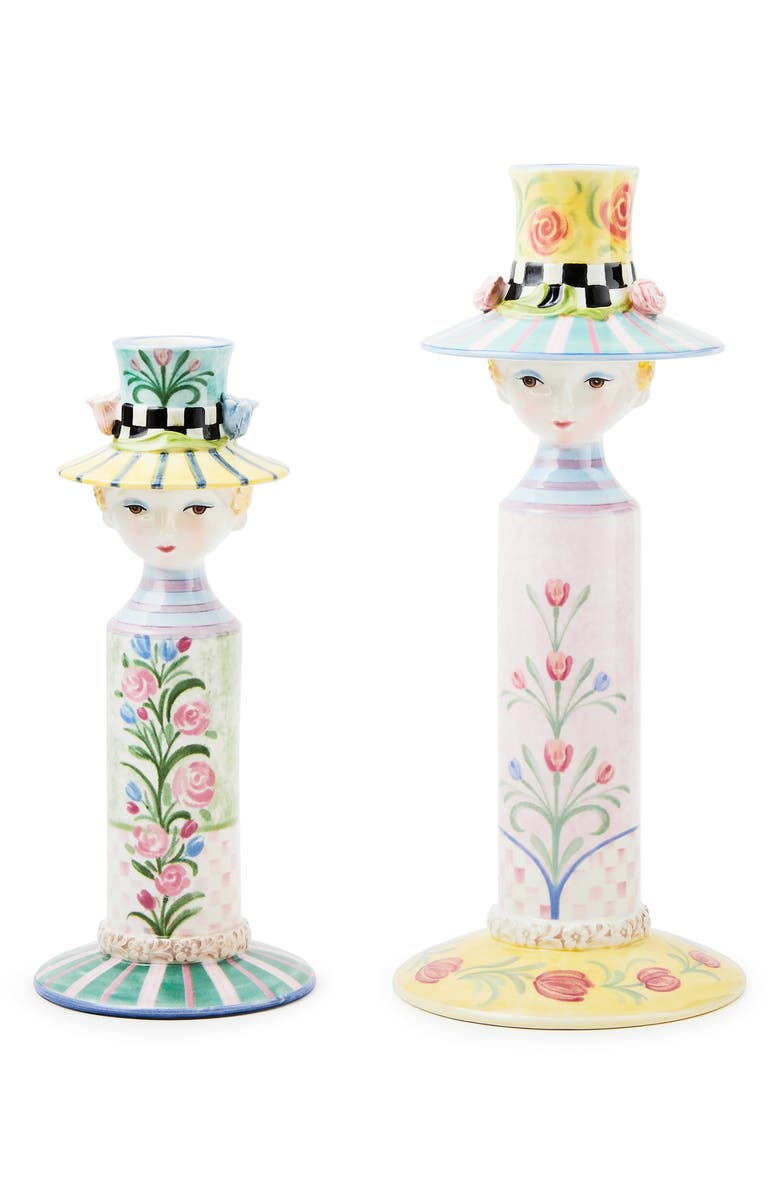 MACKENZIE CHILDS Rosy Meadow Set of 2 Lady Candleholders, Main, color, Rosy