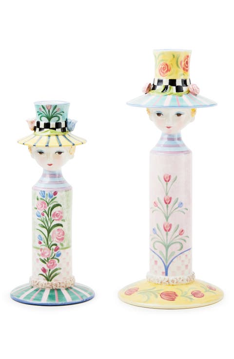 Rosy Meadow Set of 2 Lady Candleholders