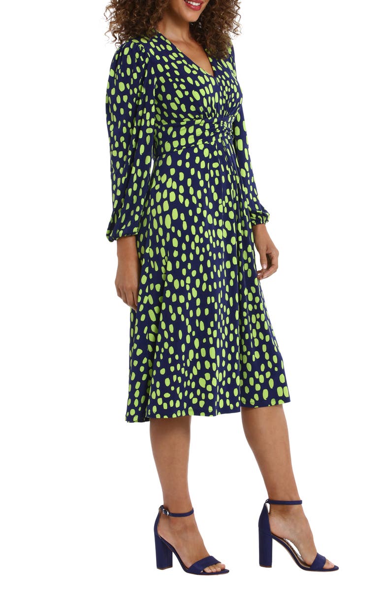 London Times Long Sleeve Empire Waist A-Line Midi Dress, Alternate, color,