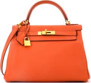 Pre-Owned Hermes Kelly Handbag Orange Togo with Gold Hardware 28