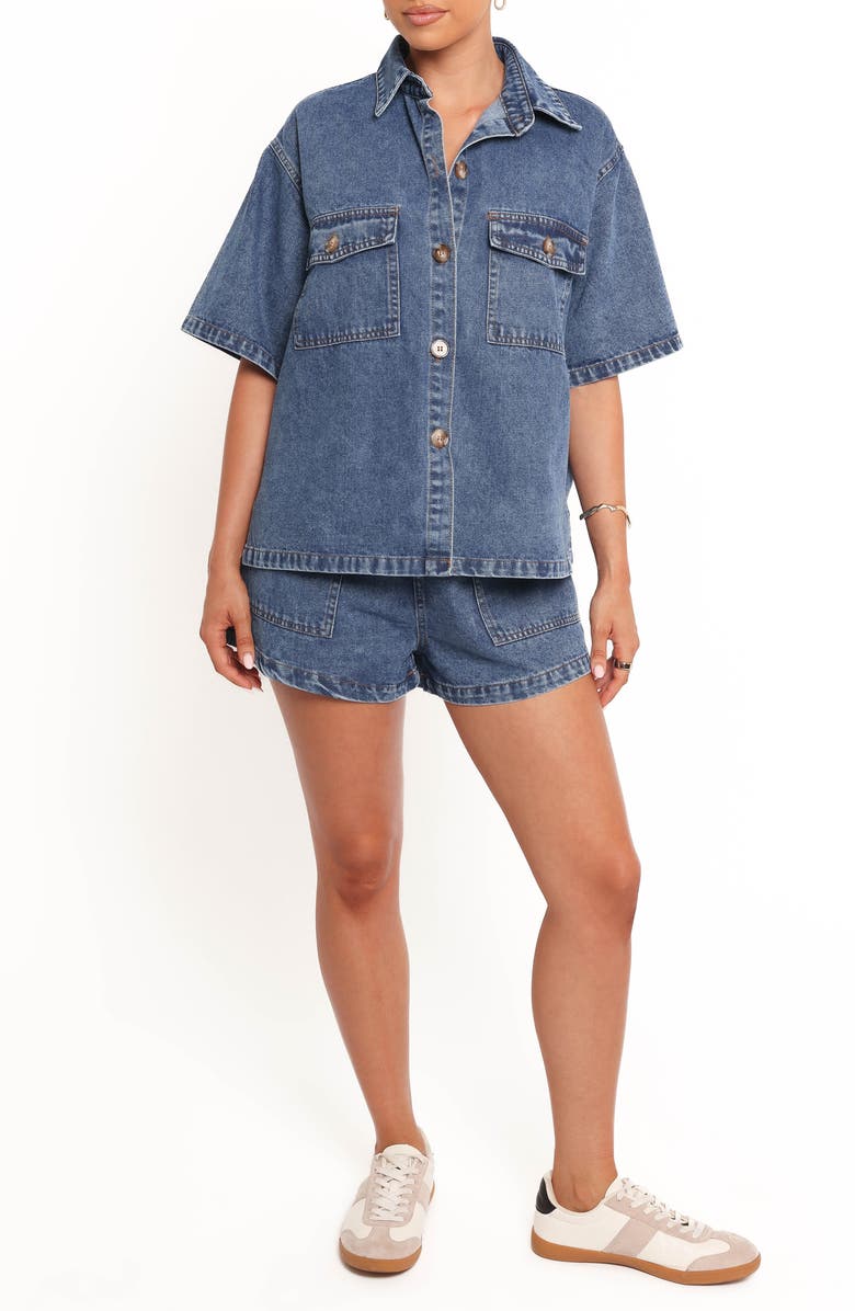 Petal & Pup Noor Denim Button-Up Shirt & Shorts Set, Main, color,