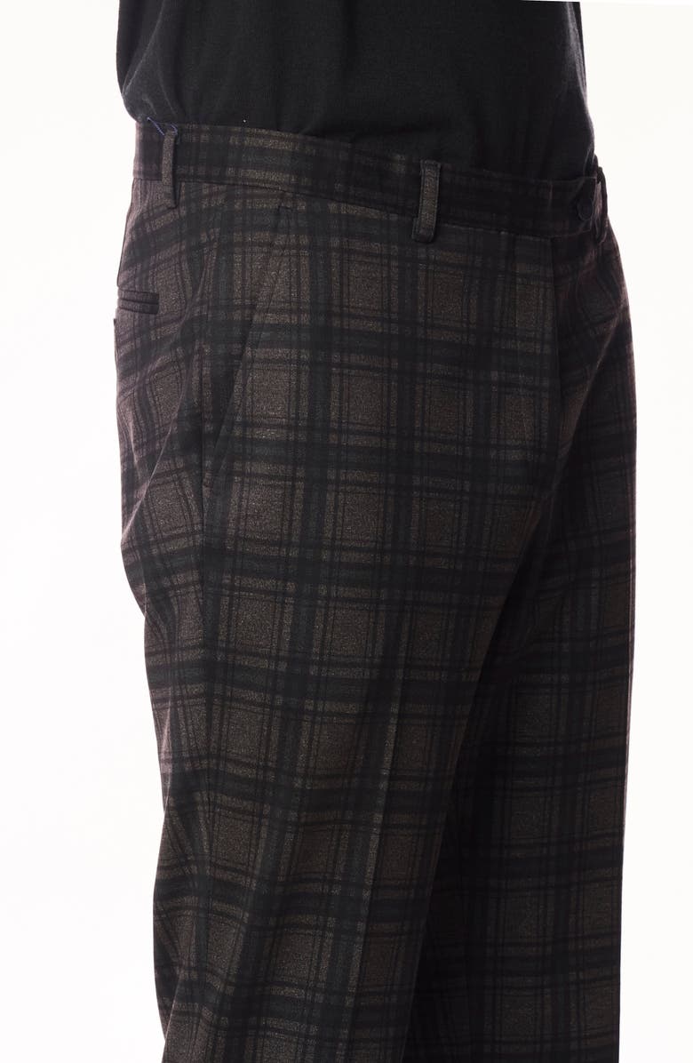 PAISLEY & GRAY Downing Slim Fit Flat Front Check Dress Pants, Alternate, color, Green Charcoal Plaid