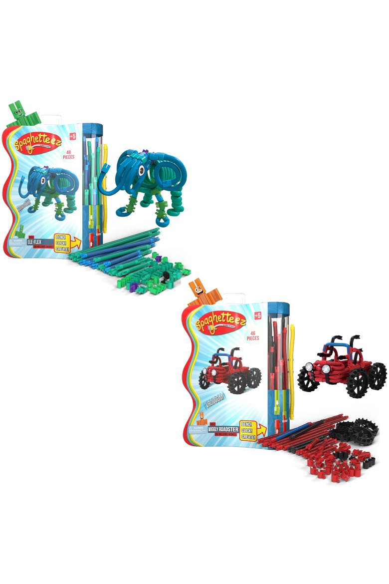 Spaghetteez Ele-Flex & Wiggly Roadster.  Creative and Connectable Elephant & Truck Toy for Children.  Flexible, Bendable Construction Set that Enhances Problem-Solving Skills, Creativity, and Educational Fun. Ideal for Age 5+, Main, color, Multi
