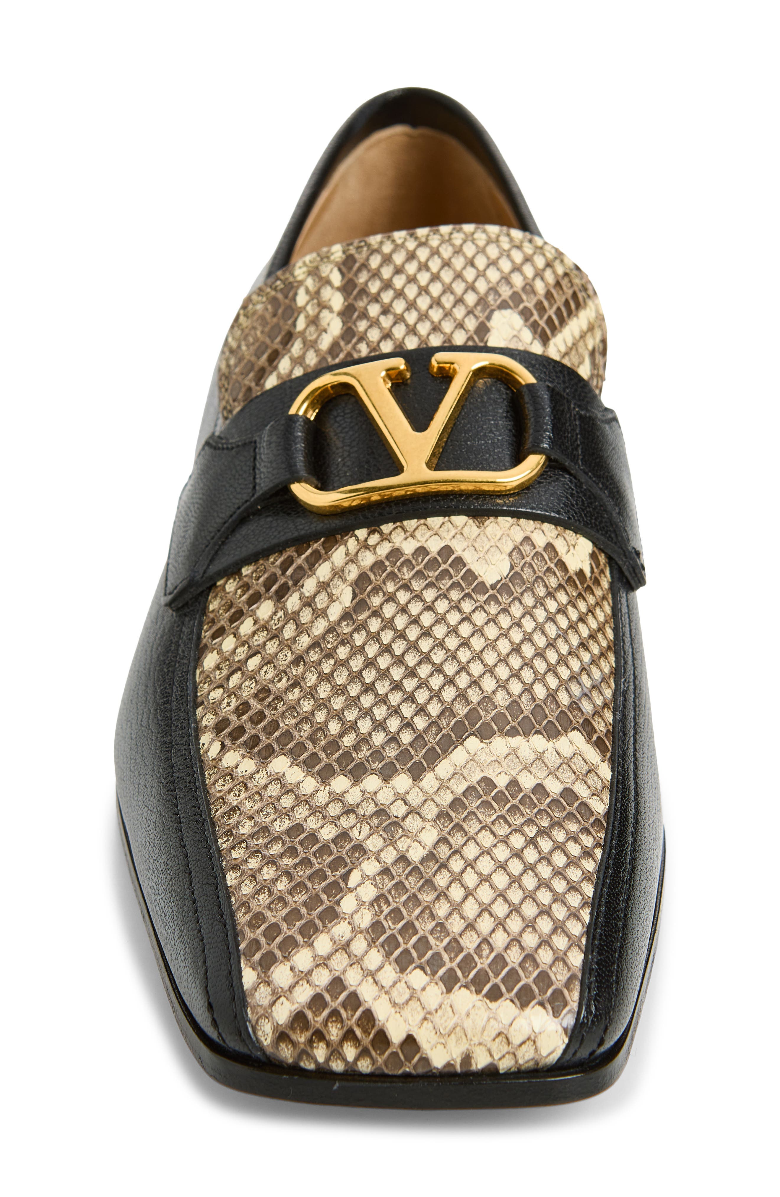 Valentino Garavani Signature VLOGO Python Embossed Loafer, Alternate, color, Black/ Cream