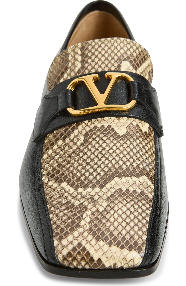 Valentino Garavani Signature VLOGO Python Embossed Loafer, Alternate, color, Black/ Cream