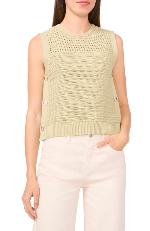 Open Stitch Sleeveless Cotton Side Button Sweater