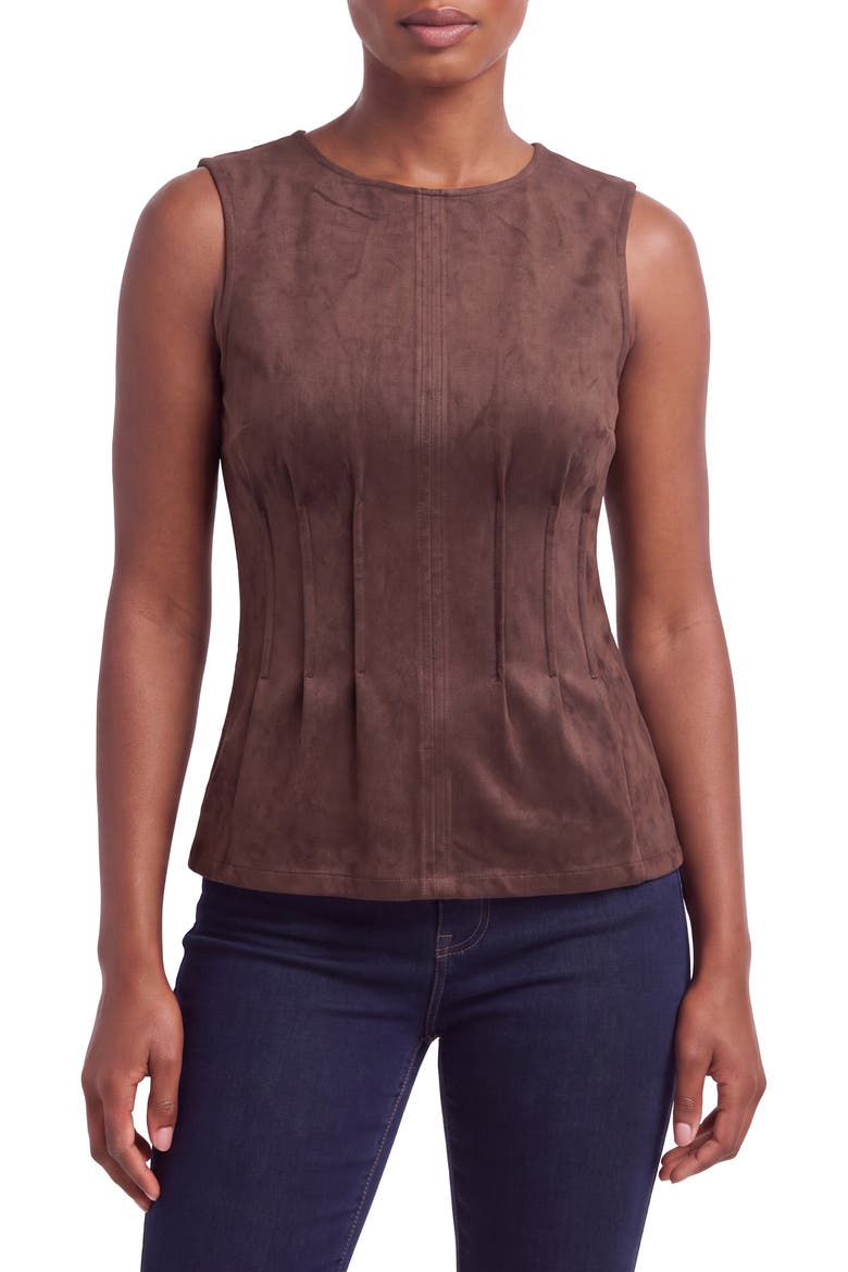 Pintuck Faux Suede Top, Main, color, COCOA DUST