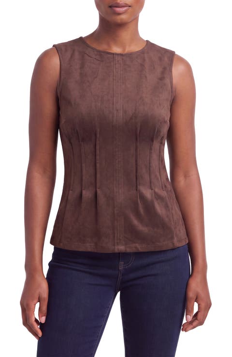 Pintuck Faux Suede Top