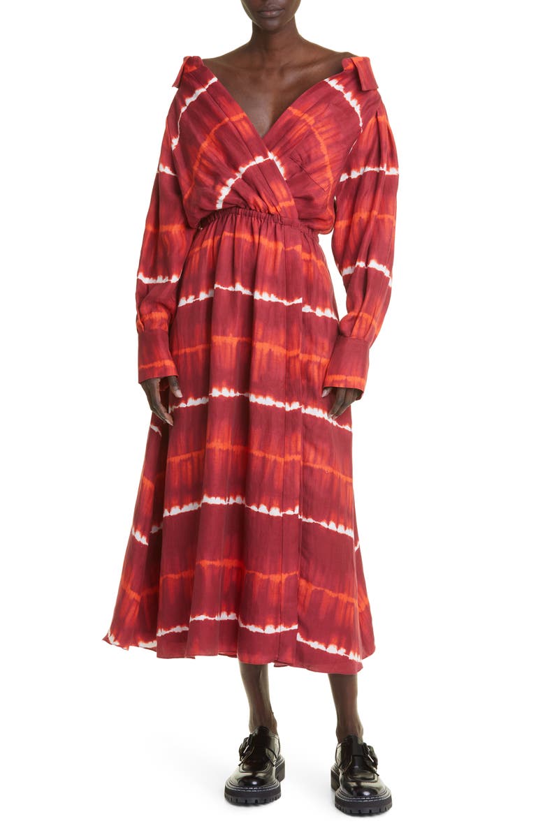 Altuzarra Lyddy Tie Dye Stripe Long Sleeve Linen Blend Dress, Main, color,
