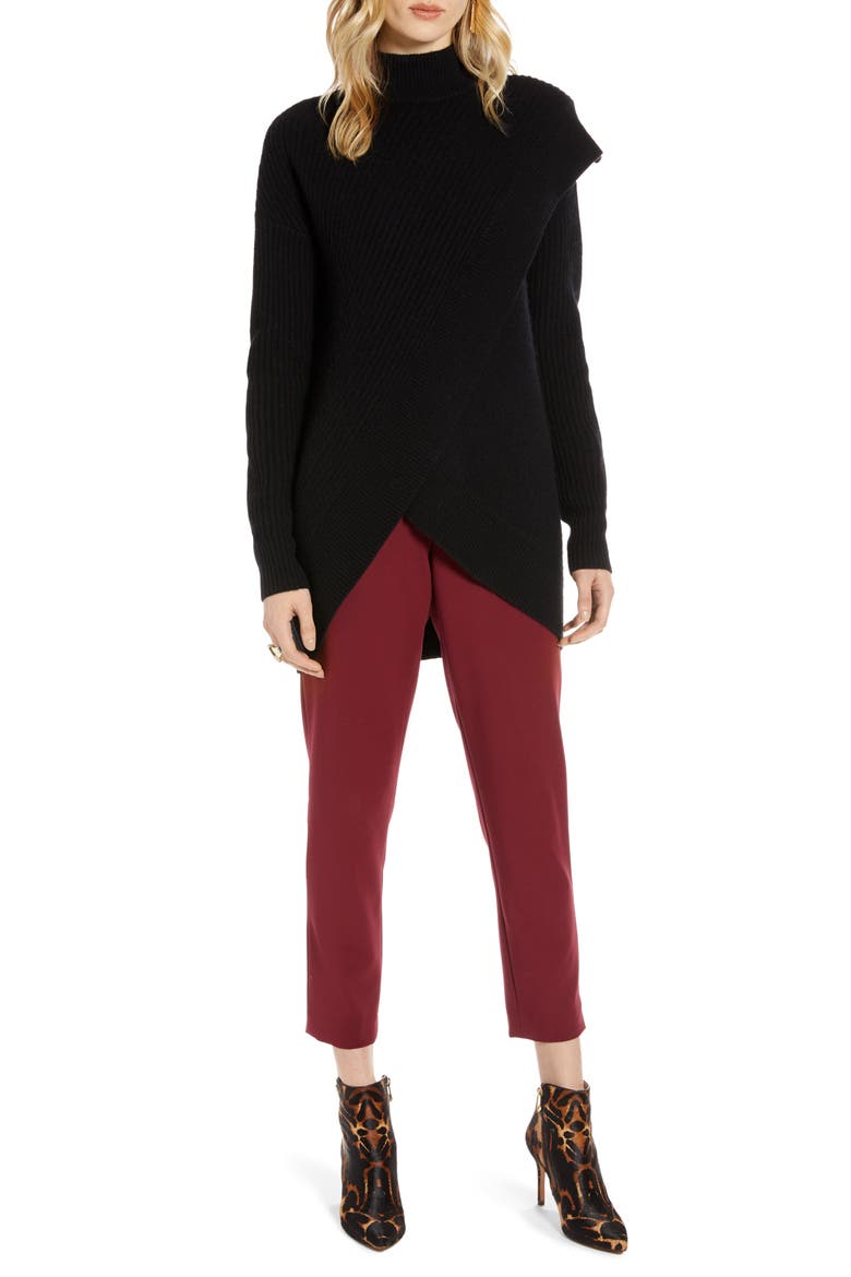 Faux Wrap Cashmere Blend Sweater, Main, color, BLACK