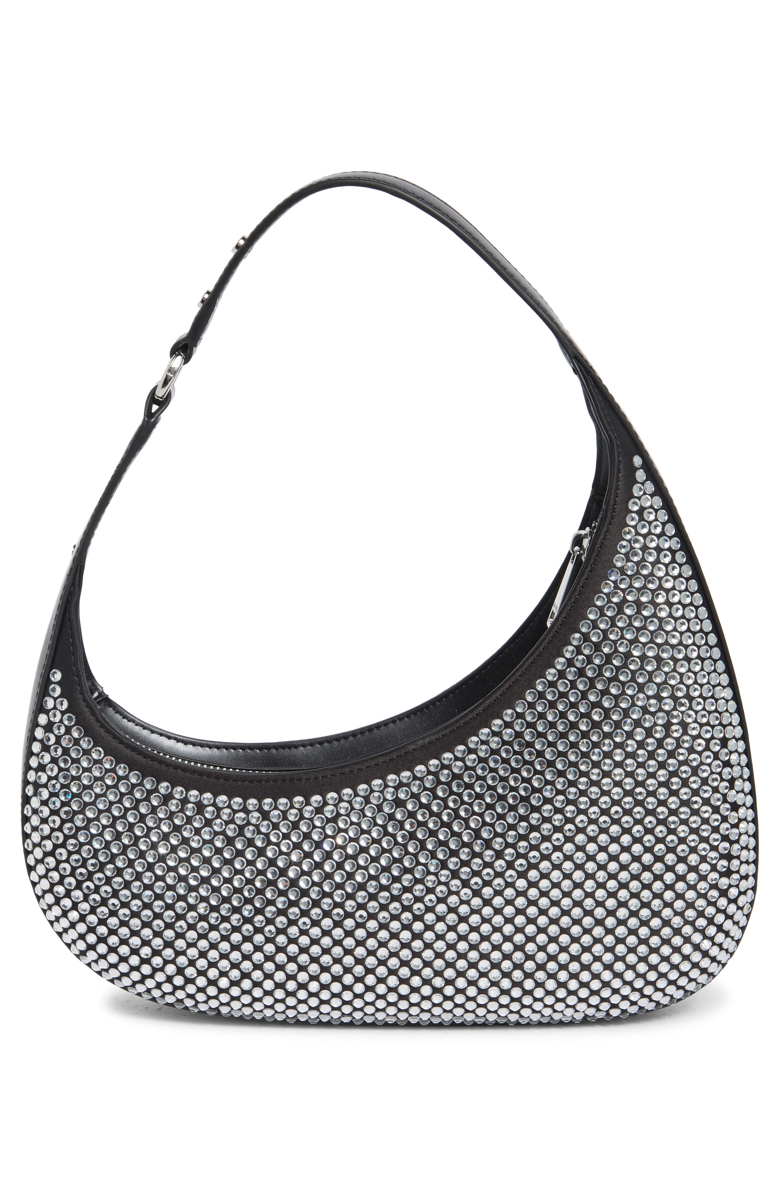 Harlee Crystal Faux Leather Shoulder Bag, Alternate, color, BLACK