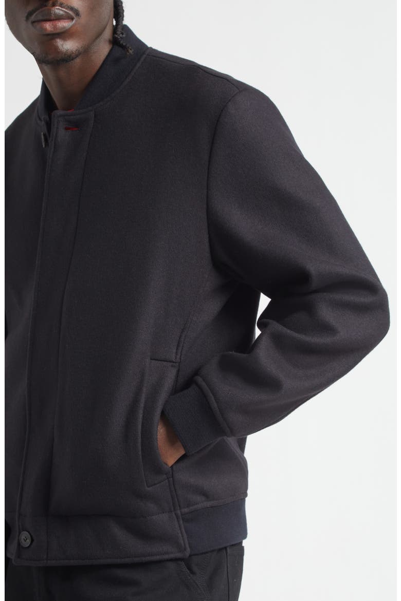 Boiled Wool Blend Jersey Bomber Jacket, Alternate, color, NAVY