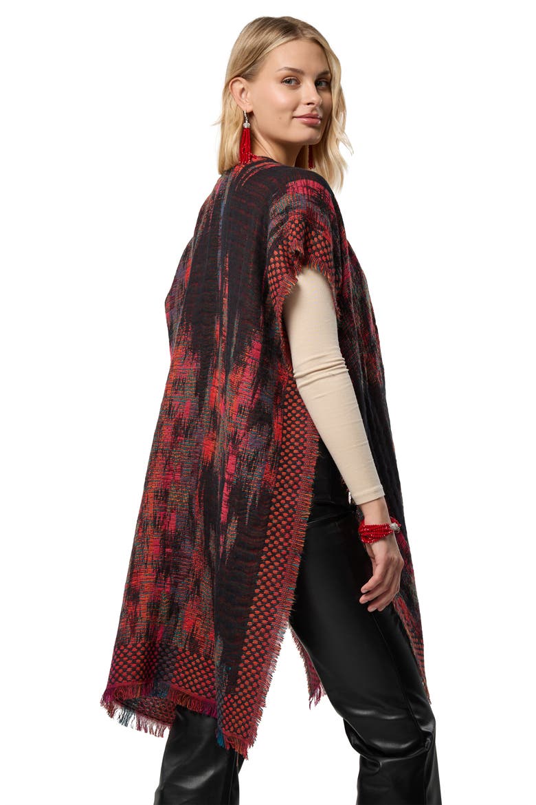 Abstract Fringe Poncho, Alternate, color, BLACK/ RED MULTI