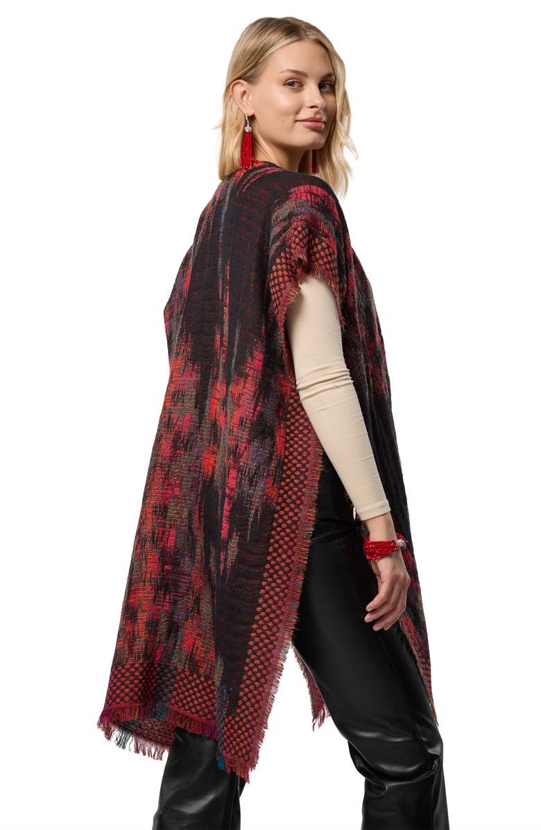 SAACHI Abstract Fringe Poncho, Alternate, color, Black/ Red Multi