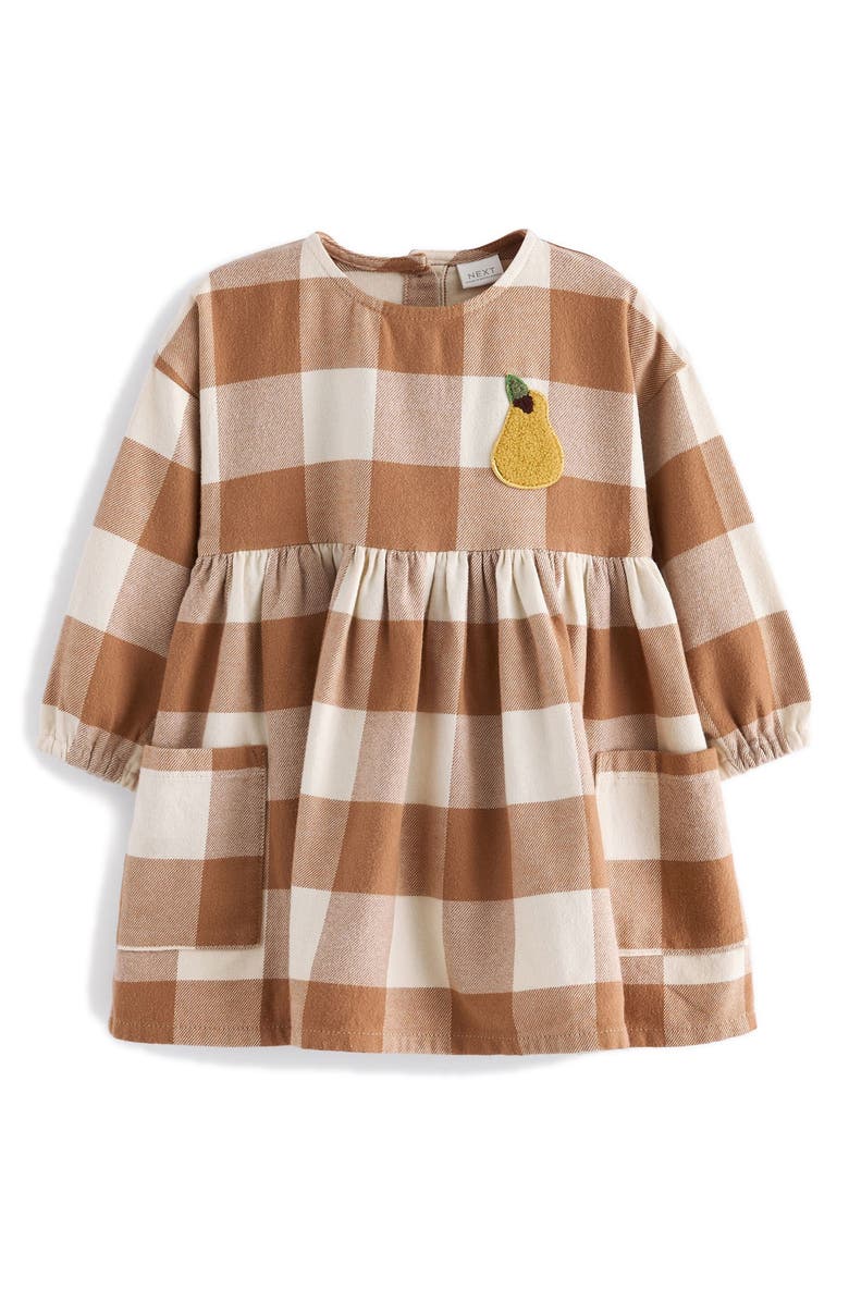 NEXT Kids' Check Long Sleeve Cotton Flannel Dress, Main, color, Brown