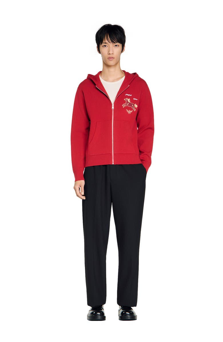 SANDRO Animal print zip-up cardigan, Alternate, color, Red